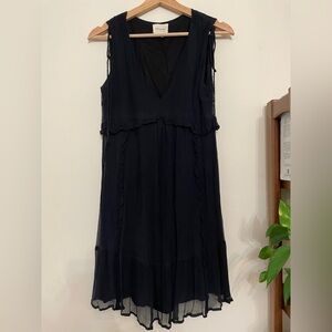 Sezane Albertina Dress Black Silk Chiffon Ruffles Size XS